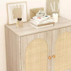Meuble à chaussures en rotin avec portes, meuble de rangement à chaussures à 4 niveaux pour entrée, armoire de rangement pour chaussures avec portes en rotin tressé et étagères réglables