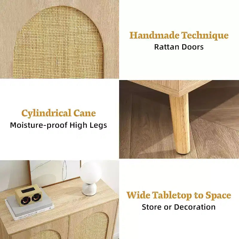 Meuble à chaussures en rotin avec portes, meuble de rangement à chaussures à 4 niveaux pour entrée, armoire de rangement pour chaussures avec portes en rotin tressé et étagères réglables