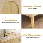 Meuble à chaussures en rotin avec portes, meuble de rangement à chaussures à 4 niveaux pour entrée, armoire de rangement pour chaussures avec portes en rotin tressé et étagères réglables