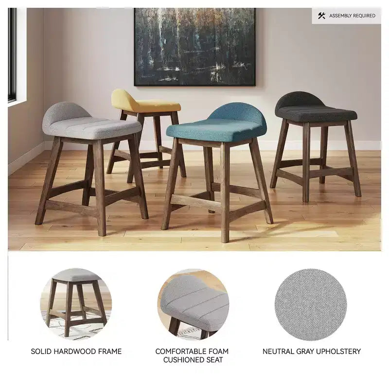 Tabouret de bar rembourré Signature Design by Ashley Lyncott à hauteur de comptoir avec coussin en mousse, lot de 2, gris clair