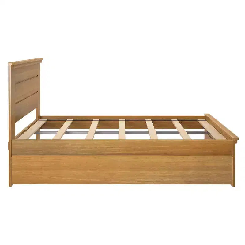 Lit double de ferme en bois massif Plank+Beam avec tête de lit à panneaux et lit gigogne