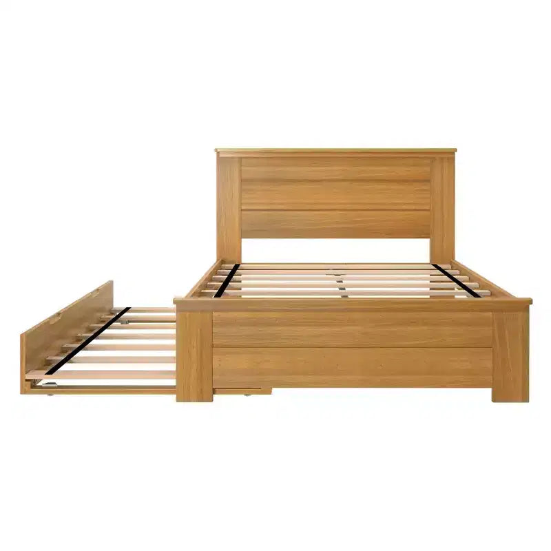 Lit double de ferme en bois massif Plank+Beam avec tête de lit à panneaux et lit gigogne