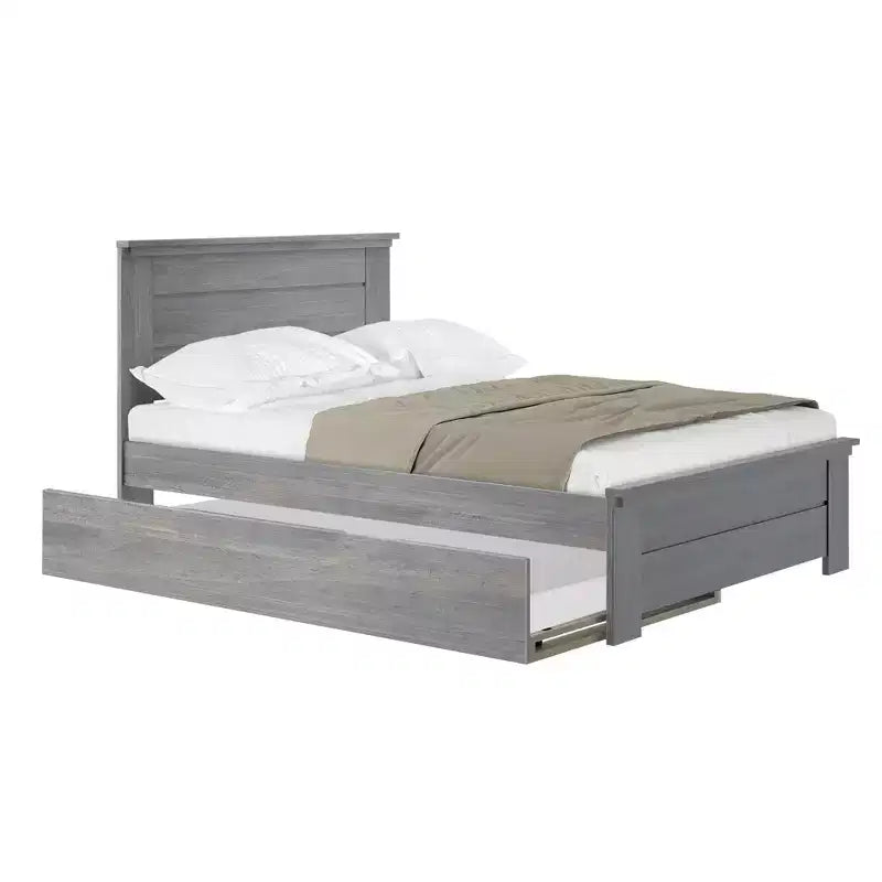 Lit double de ferme en bois massif Plank+Beam avec tête de lit à panneaux et lit gigogne