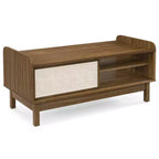 Table Basse Costway Table Basse Moderne du Milieu du Siècle avec Rangement Portes Coulissantes en Rotin Étagère Réglable