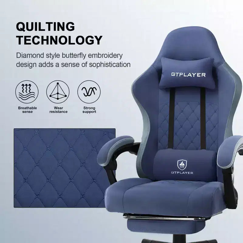 Chaise de jeu GTPLAYER, chaise de bureau en tissu avec accoudoirs liés, chaise d'ordinateur ergonomique