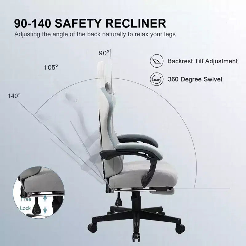 Chaise de jeu GTPLAYER, chaise de bureau en tissu avec accoudoirs liés, chaise d'ordinateur ergonomique