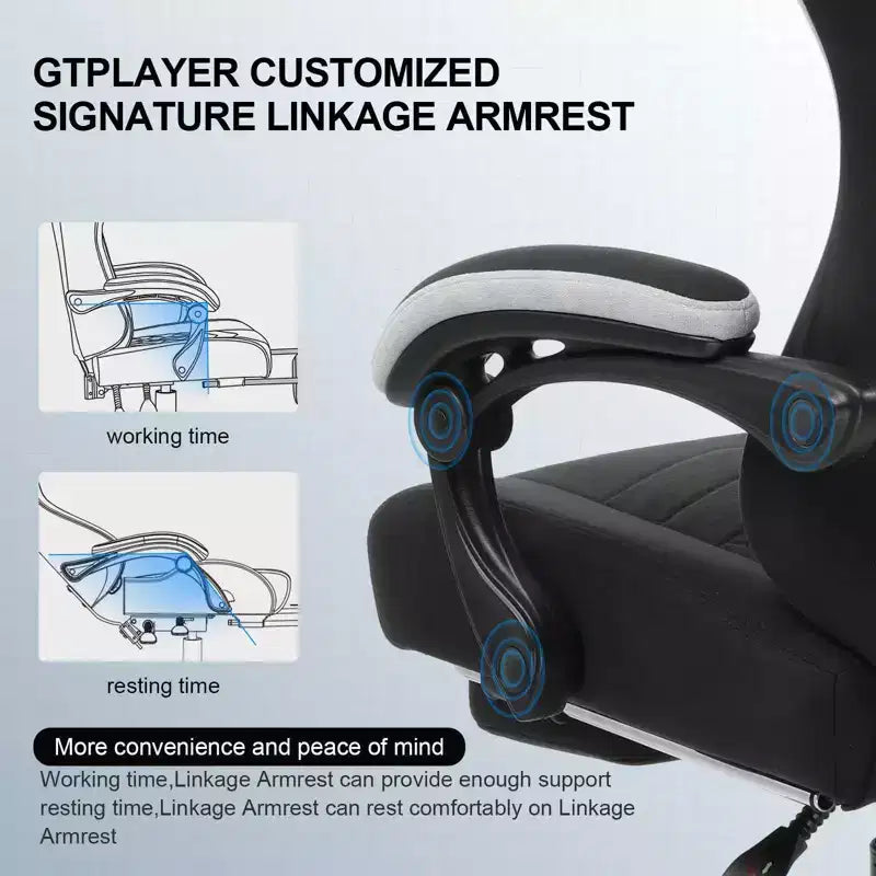 Chaise de jeu GTPLAYER, chaise de bureau en tissu avec accoudoirs liés, chaise d'ordinateur ergonomique