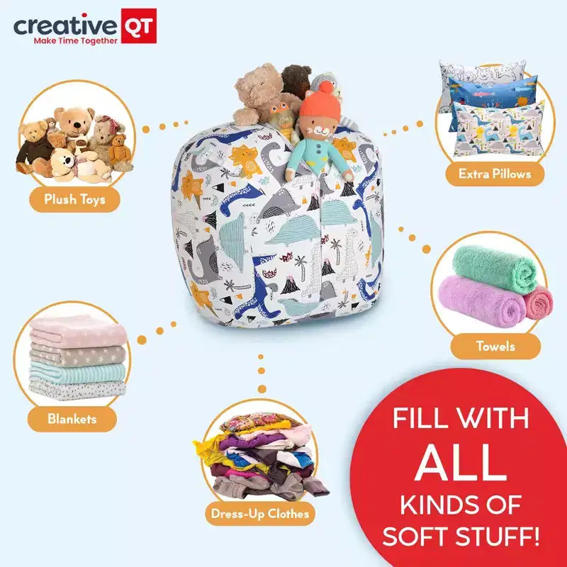 Creative QT Stuff 'n Sit Grande housse de rangement pour pouf de 84 cm pour animaux en peluche et jouets – Velours côtelé rose vif – Tout-petits et enfants