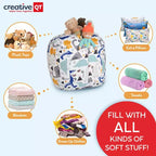 Creative QT Stuff 'n Sit Grande housse de rangement pour pouf de 84 cm pour animaux en peluche et jouets – Velours côtelé rose vif – Tout-petits et enfants