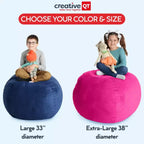 Creative QT Stuff 'n Sit Grande housse de rangement pour pouf de 84 cm pour animaux en peluche et jouets – Velours côtelé rose vif – Tout-petits et enfants