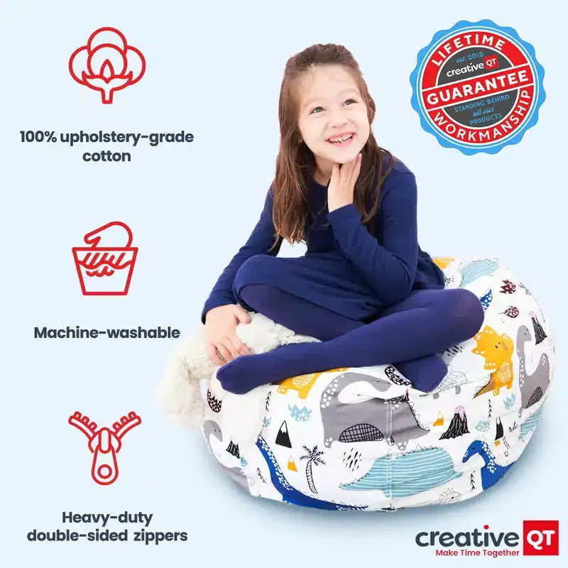 Creative QT Stuff 'n Sit Grande housse de rangement pour pouf de 84 cm pour animaux en peluche et jouets – Velours côtelé rose vif – Tout-petits et enfants
