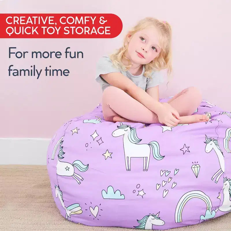 Creative QT Stuff 'n Sit Grande housse de rangement pour pouf de 84 cm pour animaux en peluche et jouets – Velours côtelé rose vif – Tout-petits et enfants