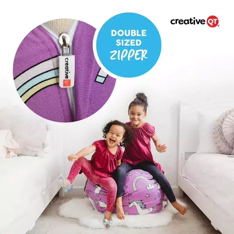 Creative QT Stuff 'n Sit Grande housse de rangement pour pouf de 84 cm pour animaux en peluche et jouets – Velours côtelé rose vif – Tout-petits et enfants