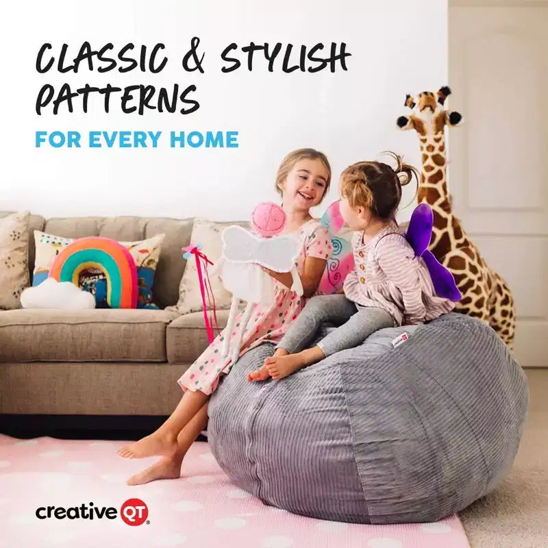 Creative QT Stuff 'n Sit Grande housse de rangement pour pouf de 84 cm pour animaux en peluche et jouets – Velours côtelé rose vif – Tout-petits et enfants