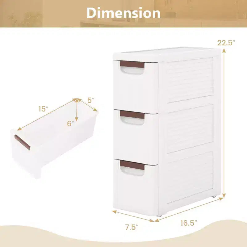 Costway Meuble de Rangement Étroit à 3 Tiroirs avec Poignées et Roues Intégrées, 1 ou 2 Pièces
