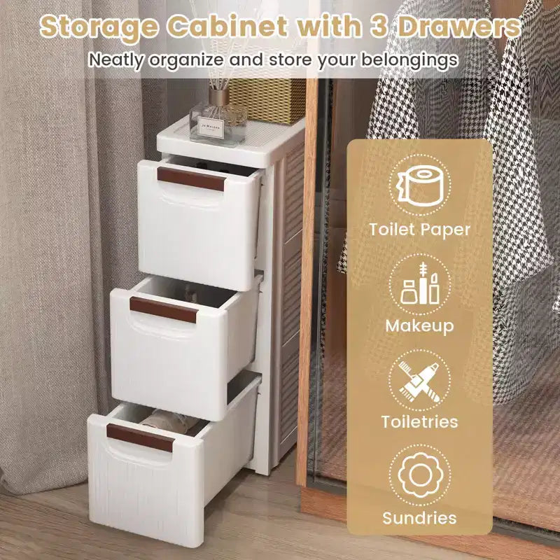 Costway Meuble de Rangement Étroit à 3 Tiroirs avec Poignées et Roues Intégrées, 1 ou 2 Pièces