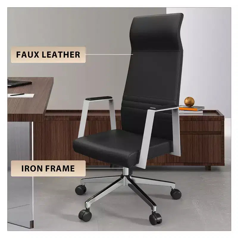 Chaise de bureau ergonomique LeisureMod Adorit à dossier haut en cuir - Pivotante et inclinable - Chaise de bureau exécutive réglable