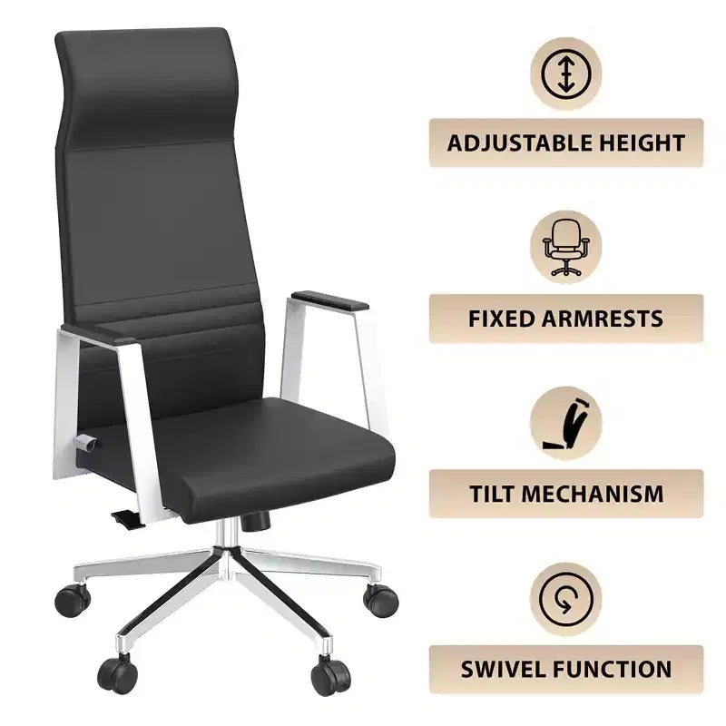 Chaise de bureau ergonomique LeisureMod Adorit à dossier haut en cuir - Pivotante et inclinable - Chaise de bureau exécutive réglable