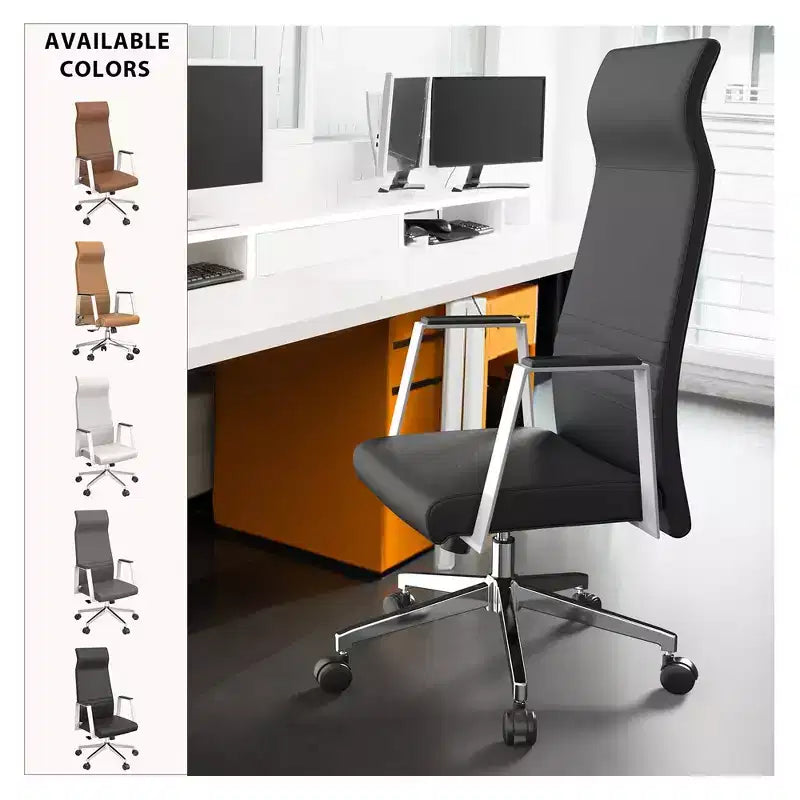 Chaise de bureau ergonomique LeisureMod Adorit à dossier haut en cuir - Pivotante et inclinable - Chaise de bureau exécutive réglable
