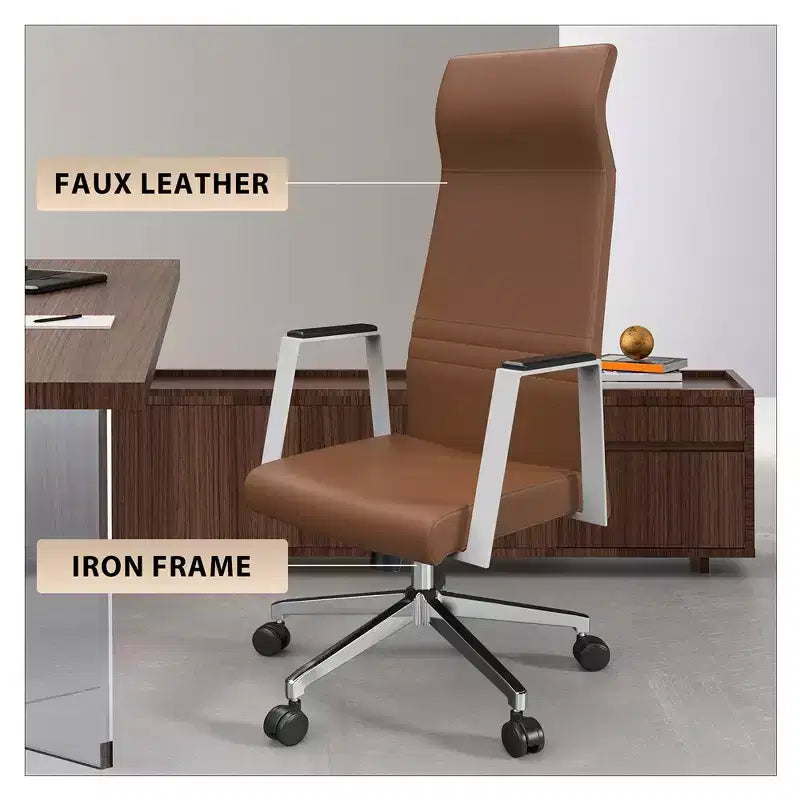 Chaise de bureau ergonomique LeisureMod Adorit à dossier haut en cuir - Pivotante et inclinable - Chaise de bureau exécutive réglable