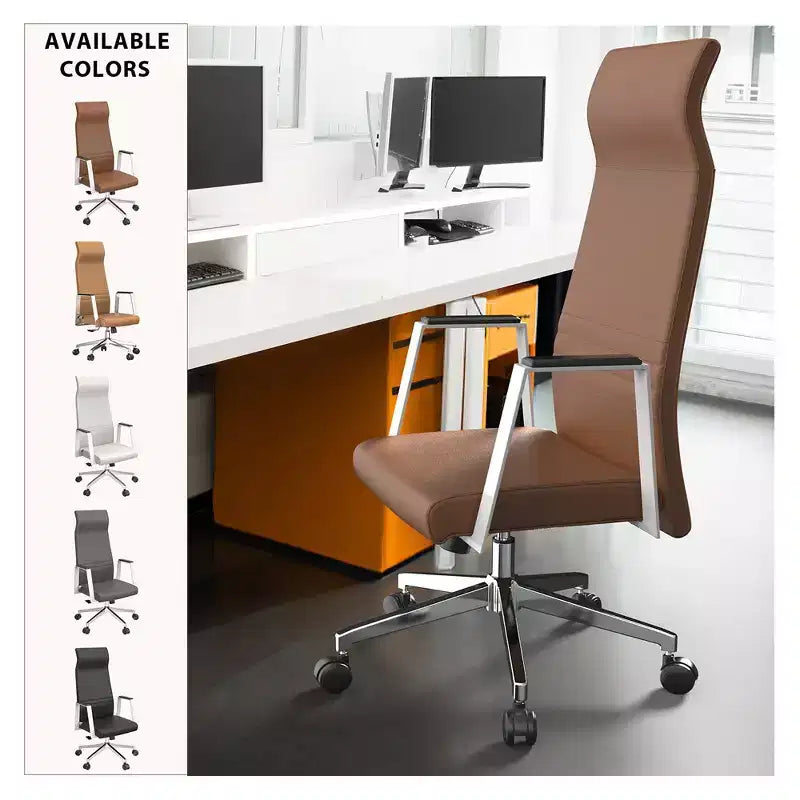 Chaise de bureau ergonomique LeisureMod Adorit à dossier haut en cuir - Pivotante et inclinable - Chaise de bureau exécutive réglable