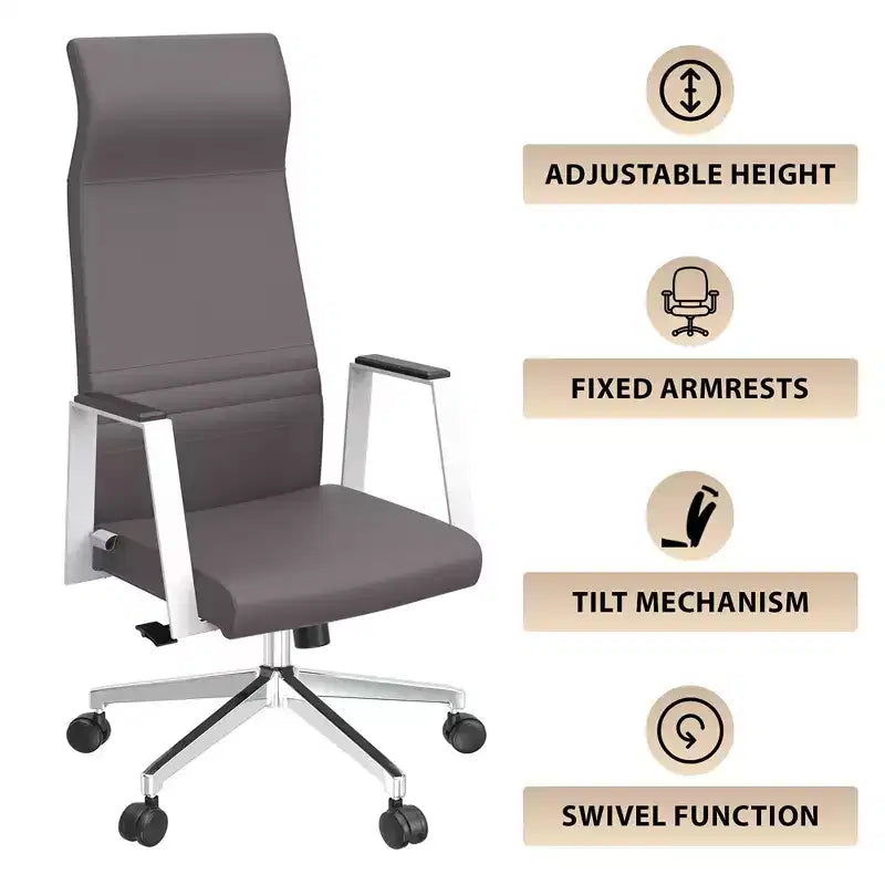 Chaise de bureau ergonomique LeisureMod Adorit à dossier haut en cuir - Pivotante et inclinable - Chaise de bureau exécutive réglable