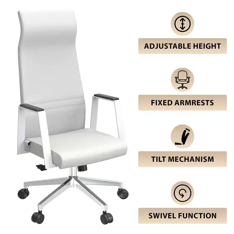 Chaise de bureau ergonomique LeisureMod Adorit à dossier haut en cuir - Pivotante et inclinable - Chaise de bureau exécutive réglable
