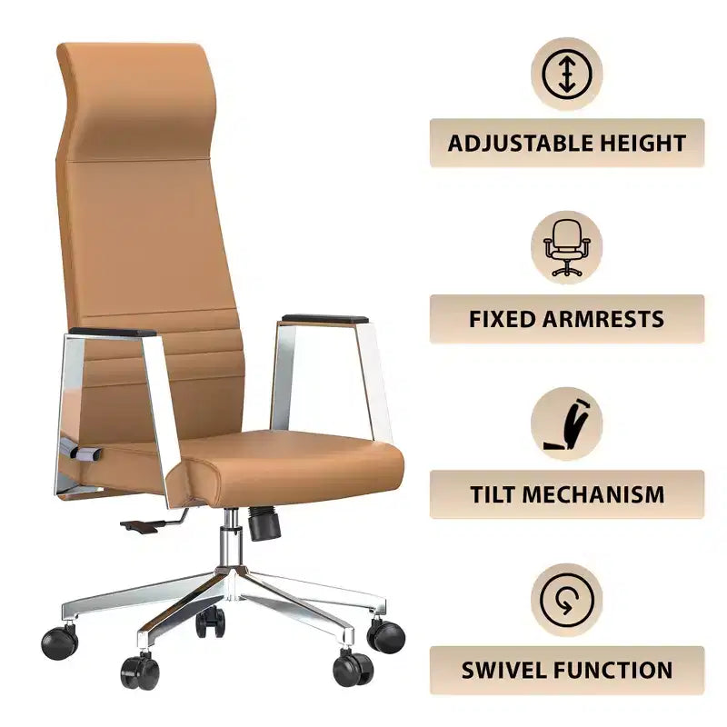Chaise de bureau ergonomique LeisureMod Adorit à dossier haut en cuir - Pivotante et inclinable - Chaise de bureau exécutive réglable