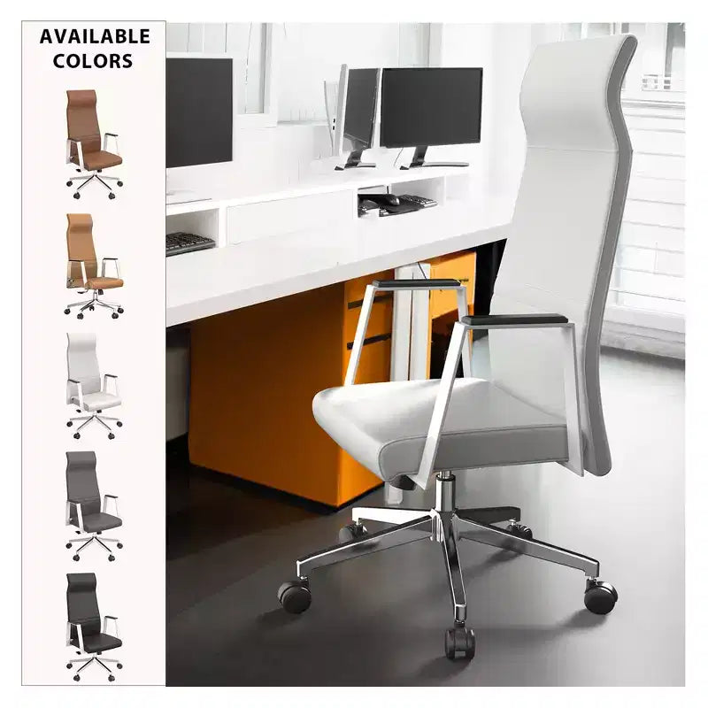 Chaise de bureau ergonomique LeisureMod Adorit à dossier haut en cuir - Pivotante et inclinable - Chaise de bureau exécutive réglable