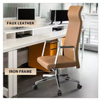 Chaise de bureau ergonomique LeisureMod Adorit à dossier haut en cuir - Pivotante et inclinable - Chaise de bureau exécutive réglable