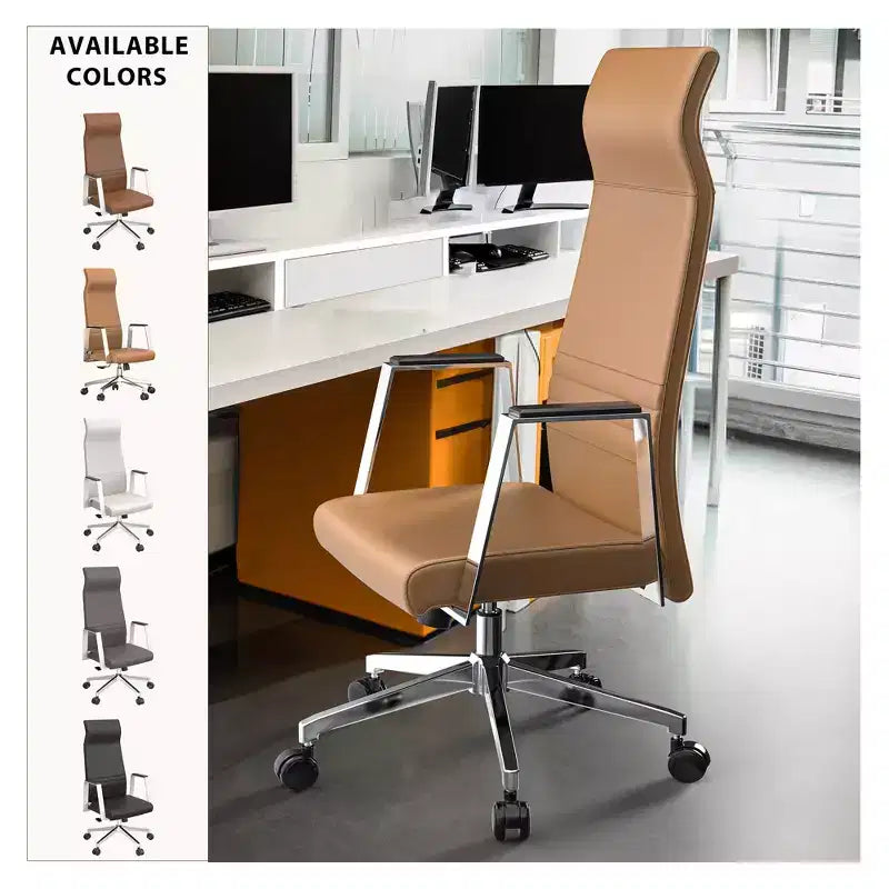 Chaise de bureau ergonomique LeisureMod Adorit à dossier haut en cuir - Pivotante et inclinable - Chaise de bureau exécutive réglable
