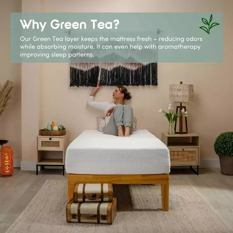 Matelas en mousse à mémoire de forme rafraîchissant au thé vert Bryt – Matelas en boîte