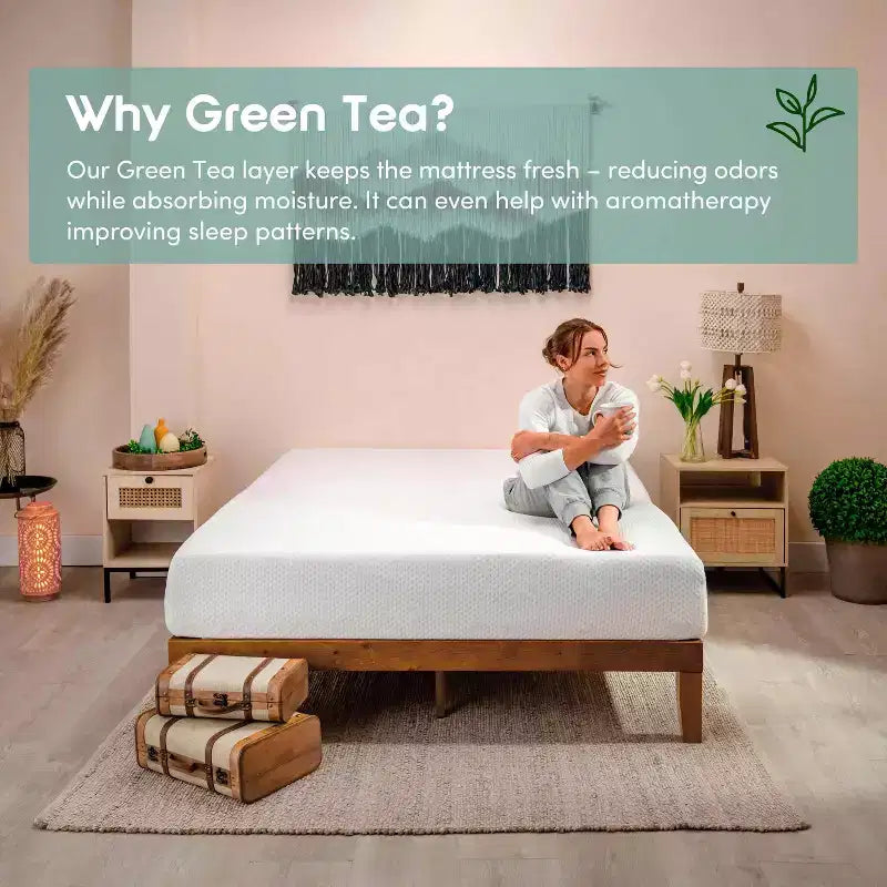 Matelas en mousse à mémoire de forme rafraîchissant au thé vert Bryt – Matelas en boîte