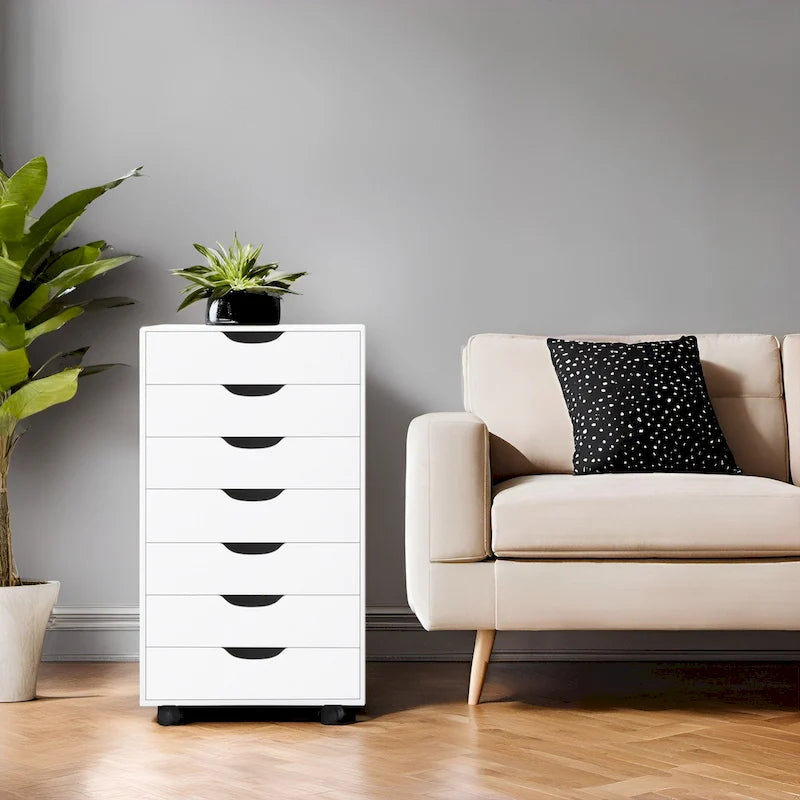 Meuble de rangement de bureau à 7 tiroirs, classeur mobile avec roulettes pivotantes, rangement pour travaux manuels pour la maison, le bureau