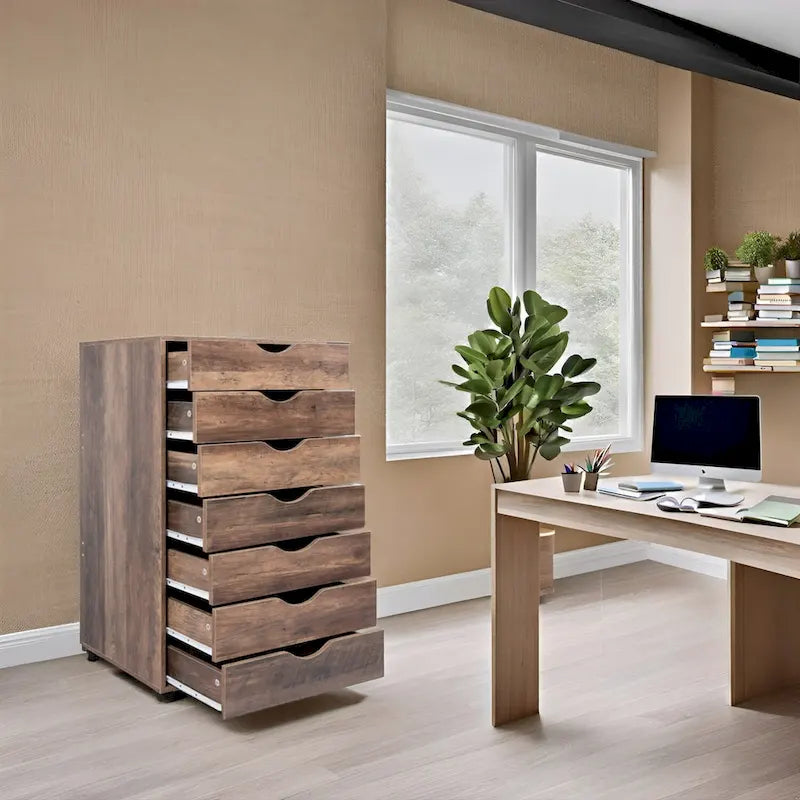 Meuble de rangement de bureau à 7 tiroirs, classeur mobile avec roulettes pivotantes, rangement pour travaux manuels pour la maison, le bureau
