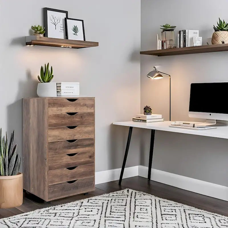 Meuble de rangement de bureau à 7 tiroirs, classeur mobile avec roulettes pivotantes, rangement pour travaux manuels pour la maison, le bureau