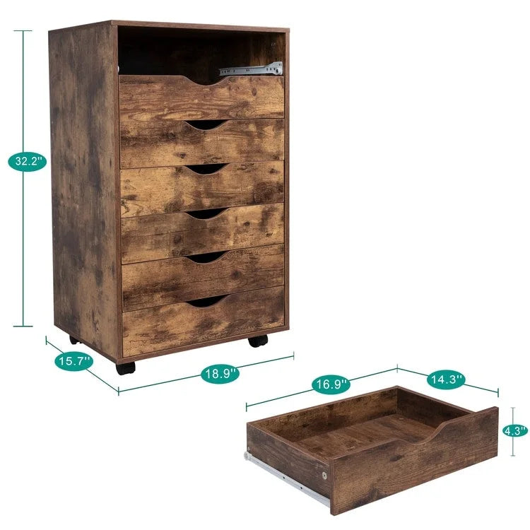 Meuble de rangement de bureau à 7 tiroirs, classeur mobile avec roulettes pivotantes, rangement pour travaux manuels pour la maison, le bureau