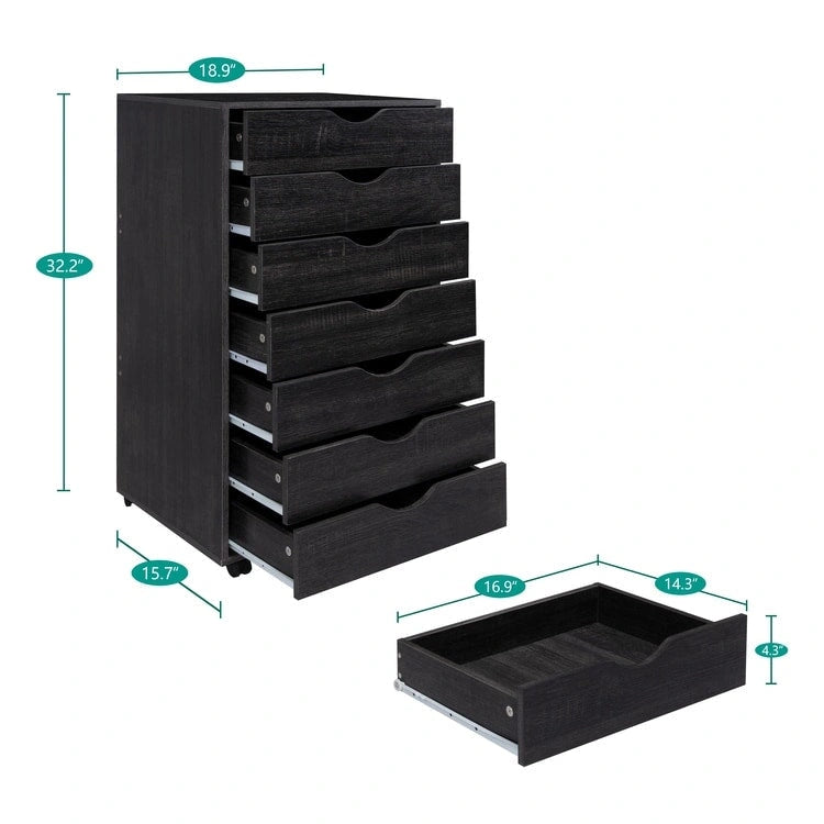 Meuble de rangement de bureau à 7 tiroirs, classeur mobile avec roulettes pivotantes, rangement pour travaux manuels pour la maison, le bureau