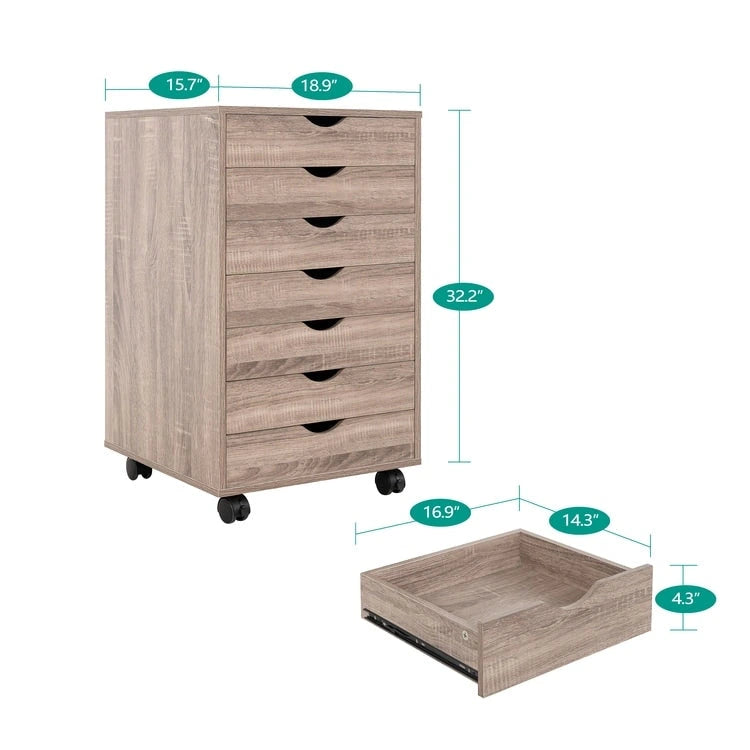 Meuble de rangement de bureau à 7 tiroirs, classeur mobile avec roulettes pivotantes, rangement pour travaux manuels pour la maison, le bureau