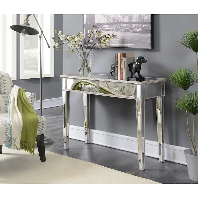 Convenience Concepts Gold Coast Bureau/Console Miroir 2 Tiroirs