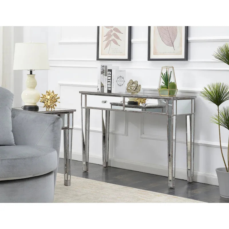 Convenience Concepts Gold Coast Bureau/Console Miroir 2 Tiroirs