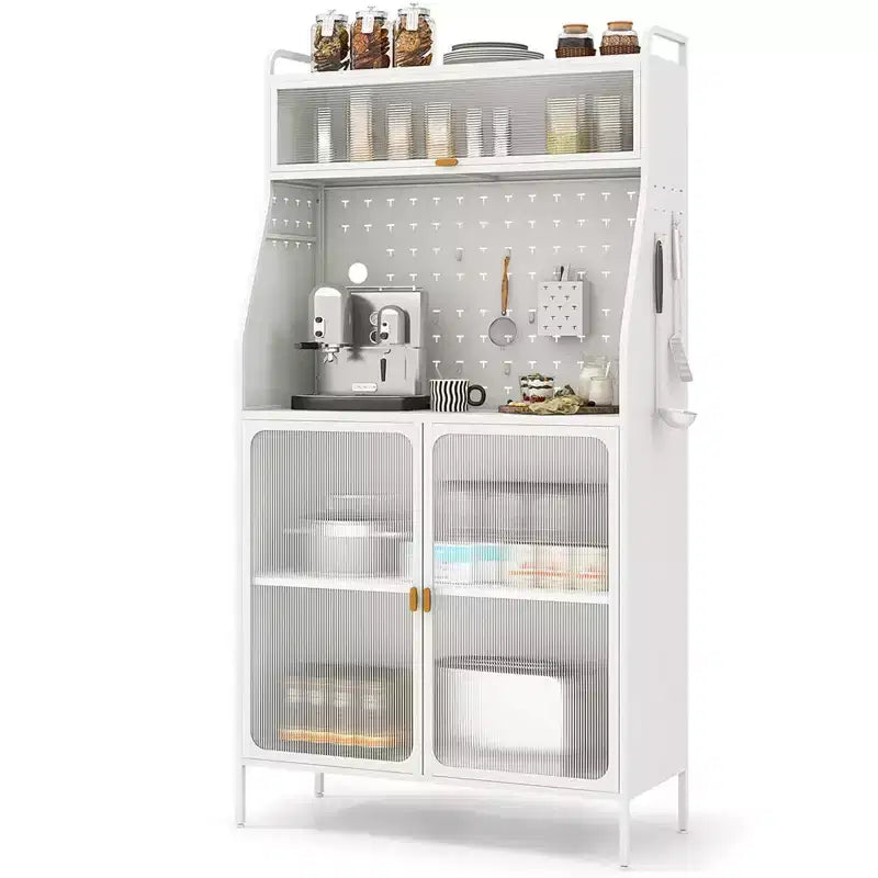 Costway Étagère de Cuisine en Métal à 5 Niveaux avec Panneau Perforé 8 Crochets Étagère Réglable sur 5 Positions Blanc