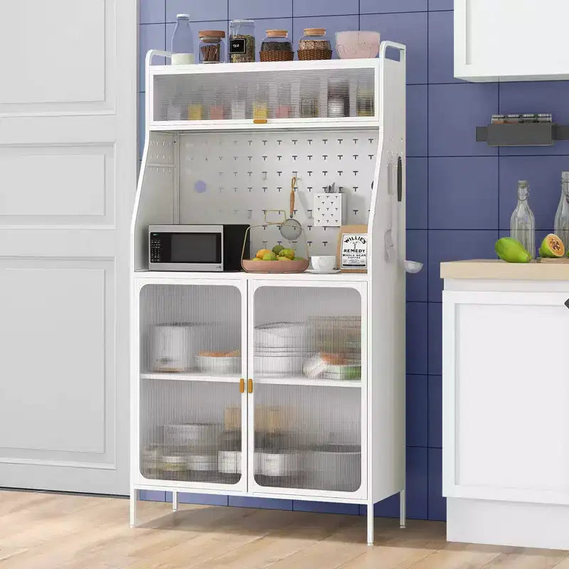 Costway Étagère de Cuisine en Métal à 5 Niveaux avec Panneau Perforé 8 Crochets Étagère Réglable sur 5 Positions Blanc