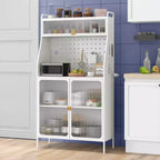 Costway Étagère de Cuisine en Métal à 5 Niveaux avec Panneau Perforé 8 Crochets Étagère Réglable sur 5 Positions Blanc