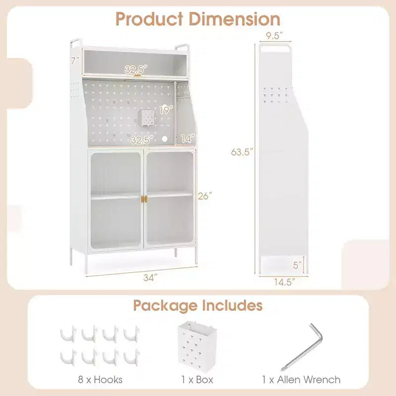 Costway Étagère de Cuisine en Métal à 5 Niveaux avec Panneau Perforé 8 Crochets Étagère Réglable sur 5 Positions Blanc