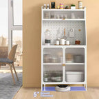 Costway Étagère de Cuisine en Métal à 5 Niveaux avec Panneau Perforé 8 Crochets Étagère Réglable sur 5 Positions Blanc