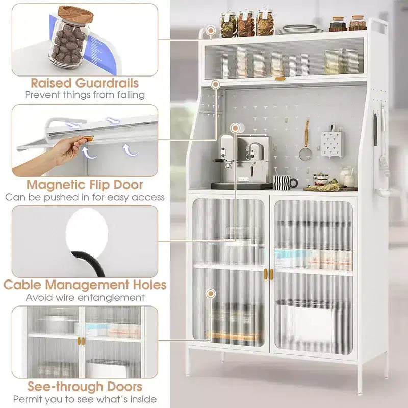 Costway Étagère de Cuisine en Métal à 5 Niveaux avec Panneau Perforé 8 Crochets Étagère Réglable sur 5 Positions Blanc