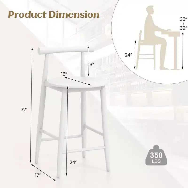 Costway Lot de 2 ou 4 tabourets de bar en bois d'acacia, pieds de support blancs