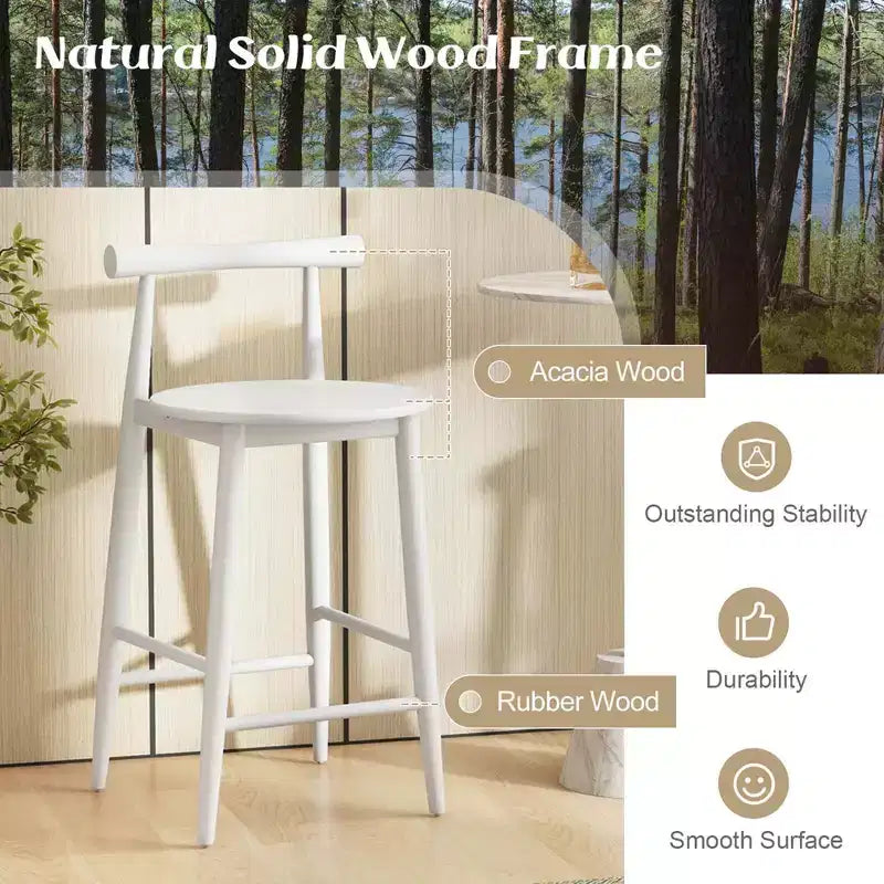 Costway Lot de 2 ou 4 tabourets de bar en bois d'acacia, pieds de support blancs