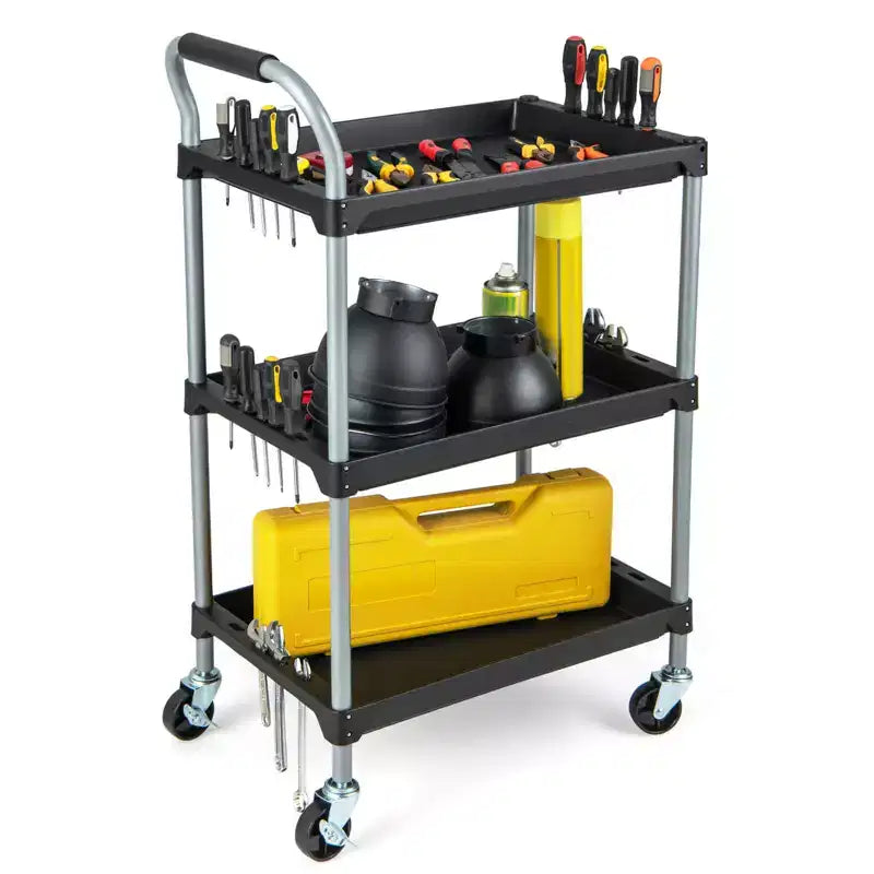 Chariot de rangement à roulettes 3 niveaux Costway avec roues universelles verrouillables et poignée ergonomique